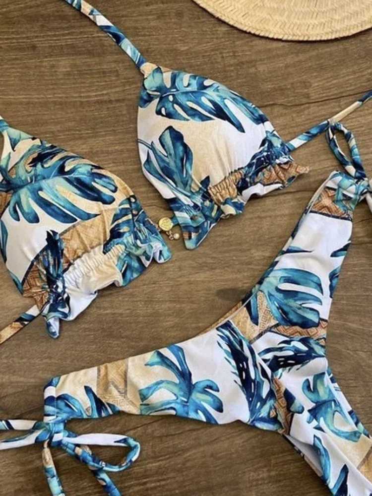 OIINAA Womens Swimsuit Sexy Printed Swimsuit Lace Bikini Set Woven Rope Two Piece Summer Womens Biquinis New Beach WearW241225