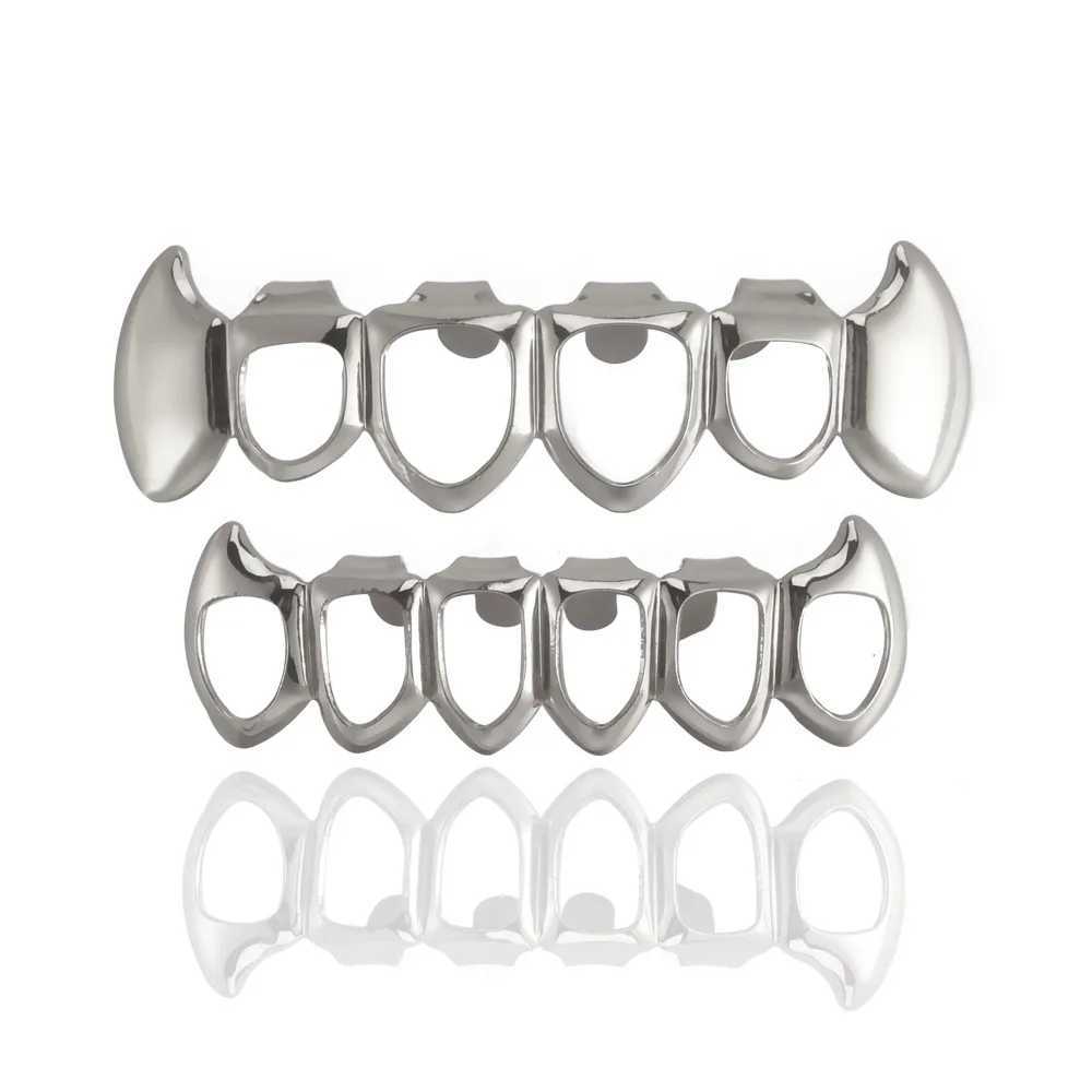 Fashion Hollow Teeth Grillz 14K Gold Plated Tooth Cs Decor Braces Fangs Dental Grills For Men Women JewelryXJ241225