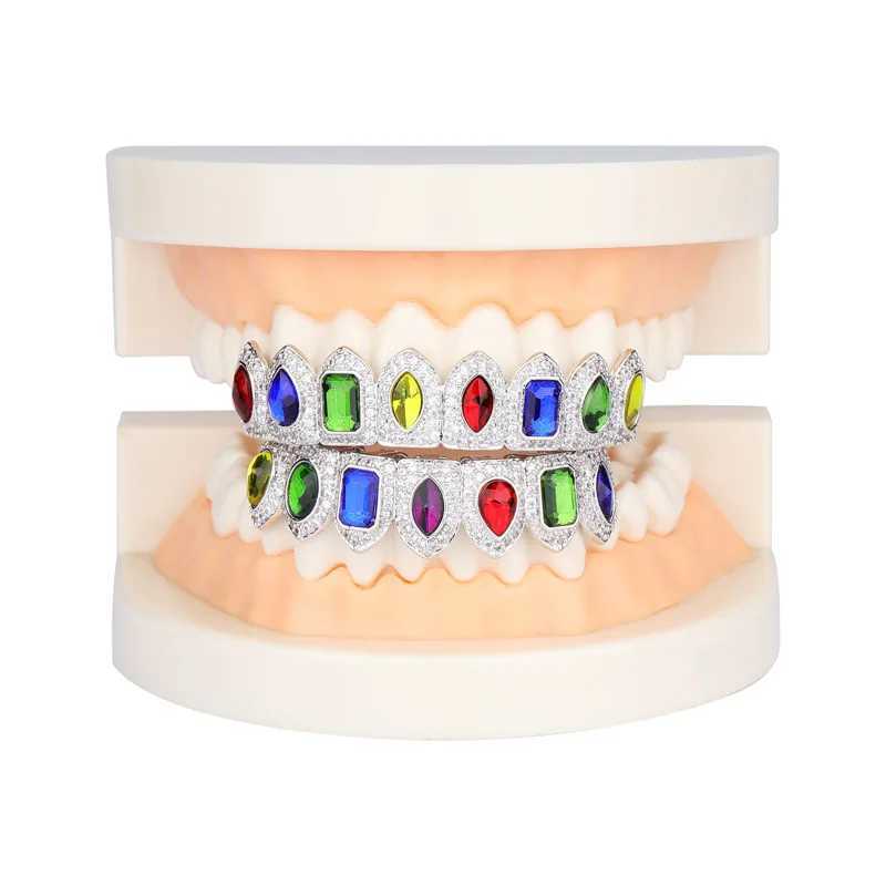 Hip Hop Grillz Set Gold Silver color Jewelry Cubic Zirconia Hip Hop Teeth Grillz Top Bottom Grills Party GiftsXJ241225