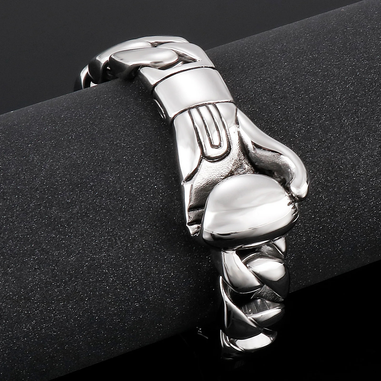 Fongten Boxing Gloves Bracelets For Men Black Silver Color Stainless Steel Cuban Link Chain Men Bangle Hip Hop Curb Jewelry 241225