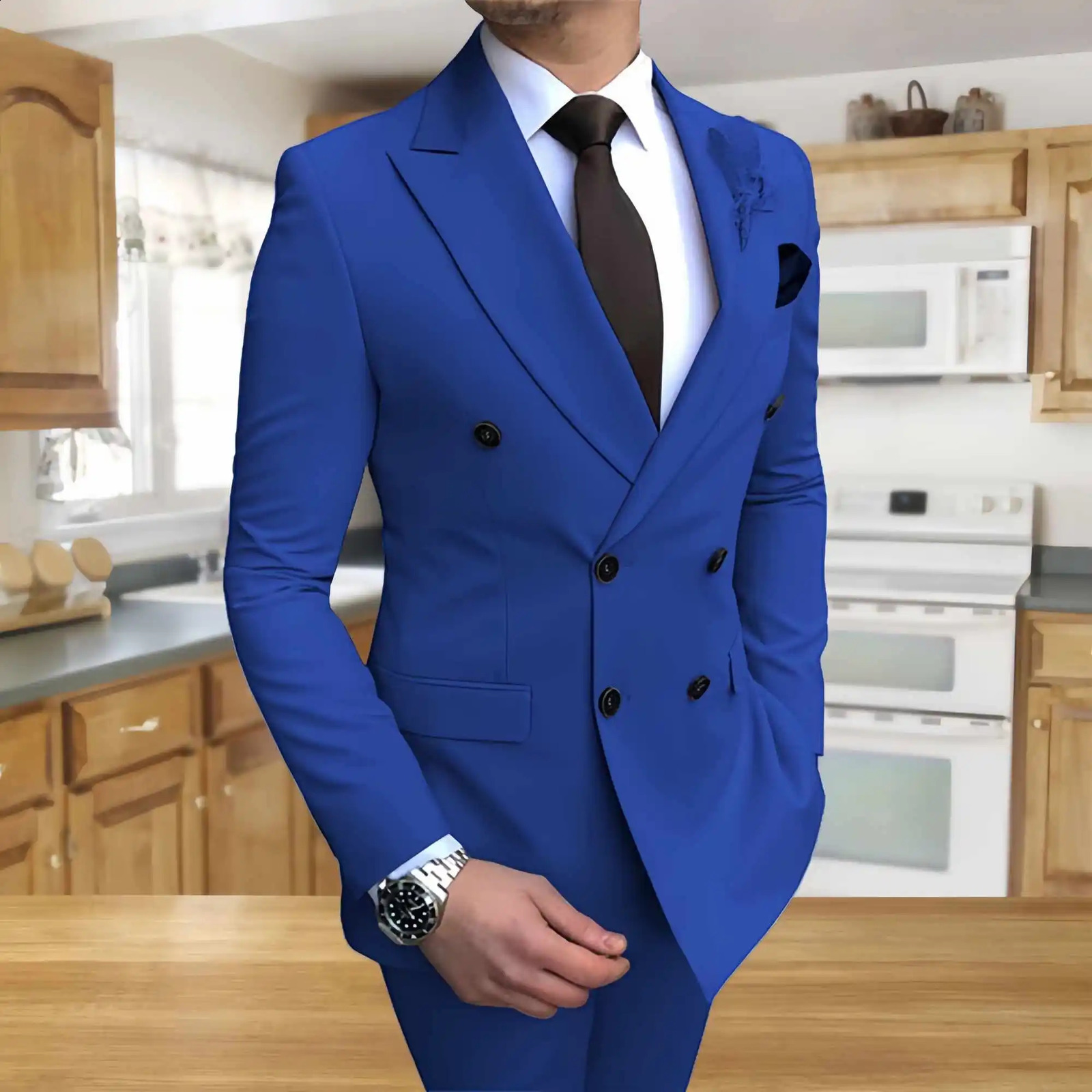 18 Colors Men Suits Slim Fit 2 Piece Double Breasted Suit Wedding Prom Party BusinessBlazerPantsWedding for 241220