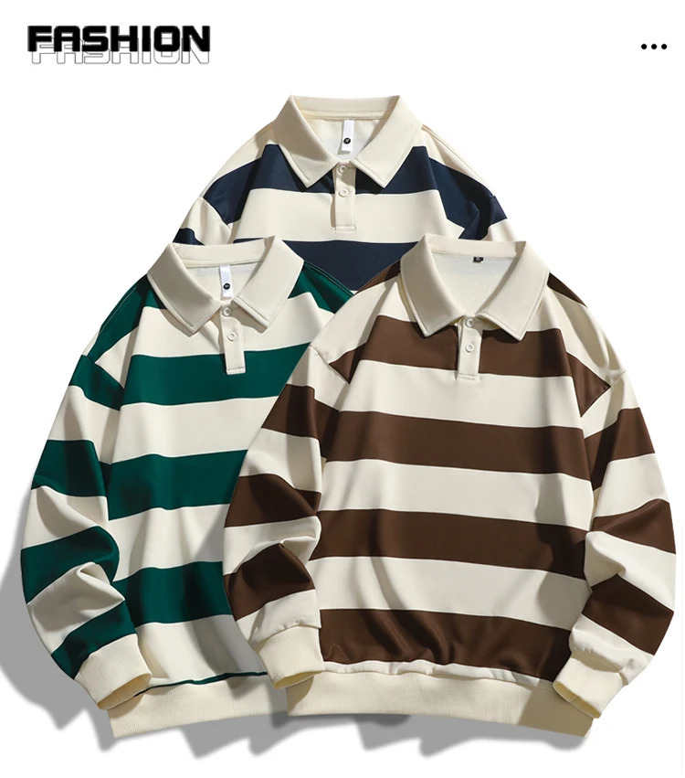 For Spring Autumn High Quality Breathable Fashion Long Sleeves Striped Casual POLO Shirts 241224
