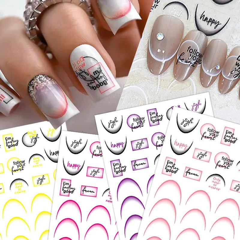 Nail Stickers Art Gradient French Alphabet Pattern Nail Stickers Classic 12 Colors Diy 2025 241225