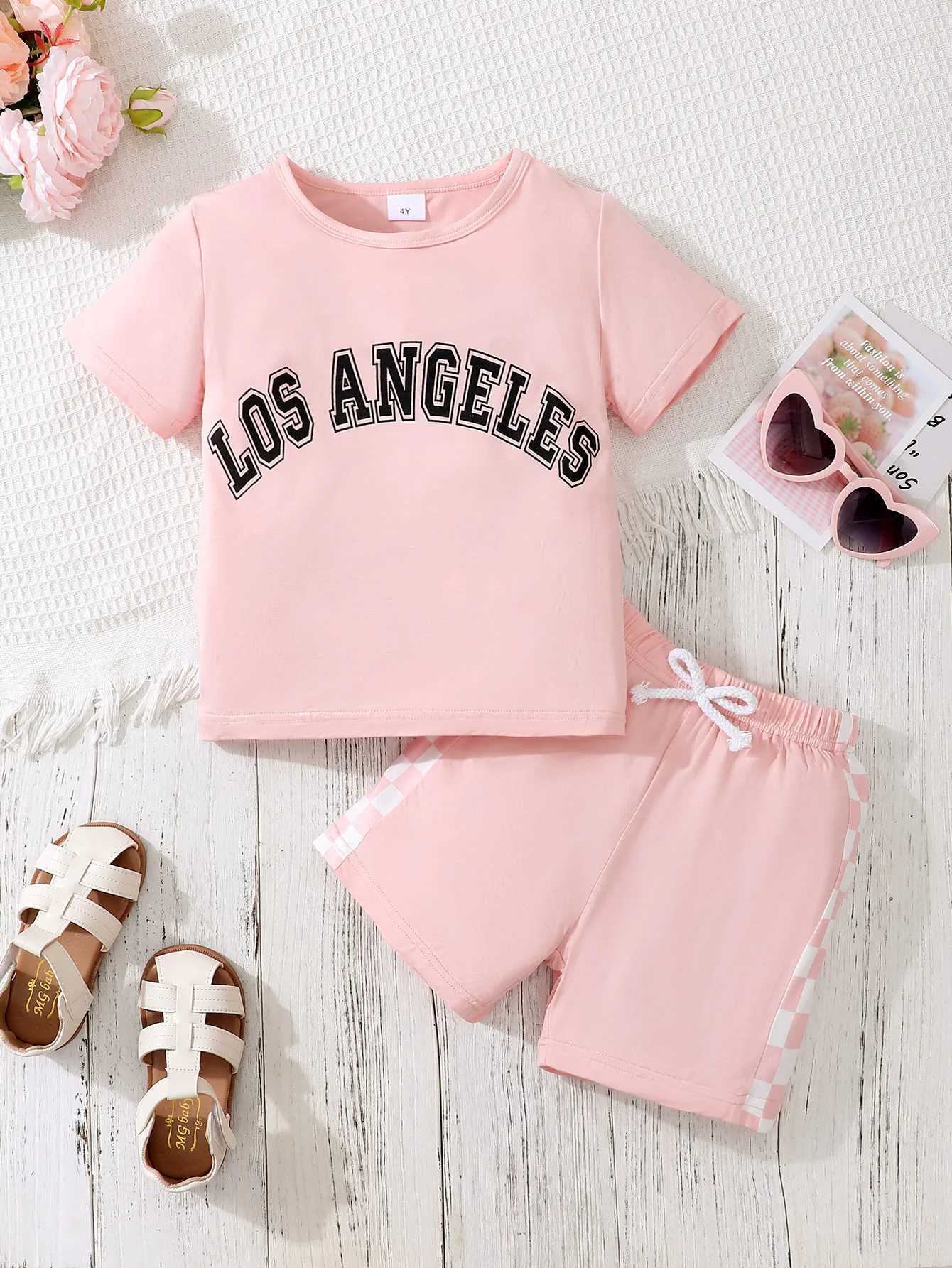 Clothing Sets 4-7 Years Kids Boys Girl 2PCS Clothes Set Letter Print Short Sleeve T-shirt+Solid Shorts Summer Casual Sport Style Children WearY2412259