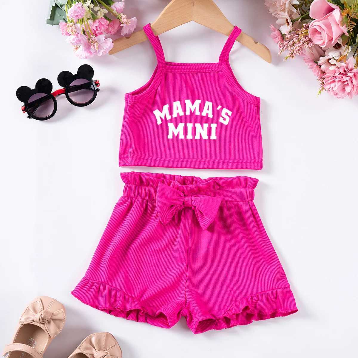 Clothing Sets Baby Girl Alphabet Printed Camisole Set Casual Sleeveless Top Solid Color Shorts with Bow 0-2Y Baby Girl Cute ClothingY241225M793