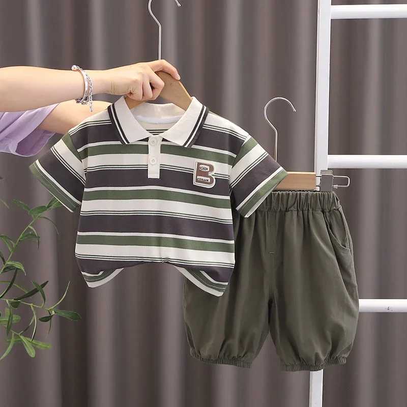 Clothing Sets Summer Baby Girls Cotton Clothes Set Kid Boy Lapel Stripe T-shirts Pants 2pcs Suit Children Short Sleeve Top Bottom OutfitsY241225VPBS