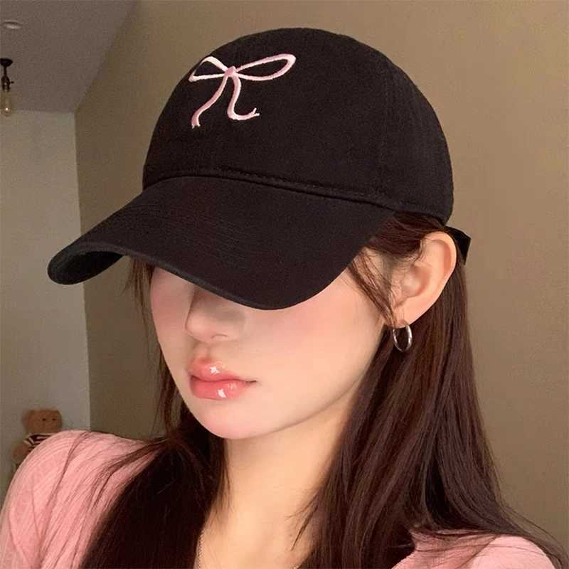 Y2K bow embroidered baseball cap suitable for women sweet Korean girls cotton snap on foot cap outdoor travel sports sun hat W241225