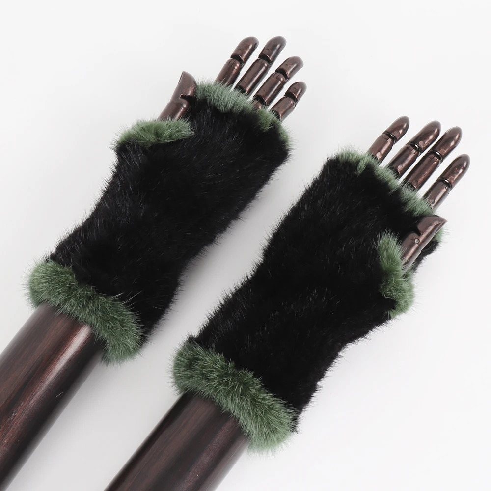 2024 Women Real Mink Fur Gloves Girls Real Knitted Mink Fur Fingerless Gloves Winter Strong Elasticity Real Mink Fur Mittens 241225