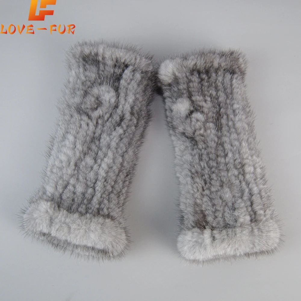 Real Knitted Mink Fur Gloves Winter Fingerless Gloves Mittens Arm Sleeves Female 100% Natural Mink Fur Gloves Mittens 241225