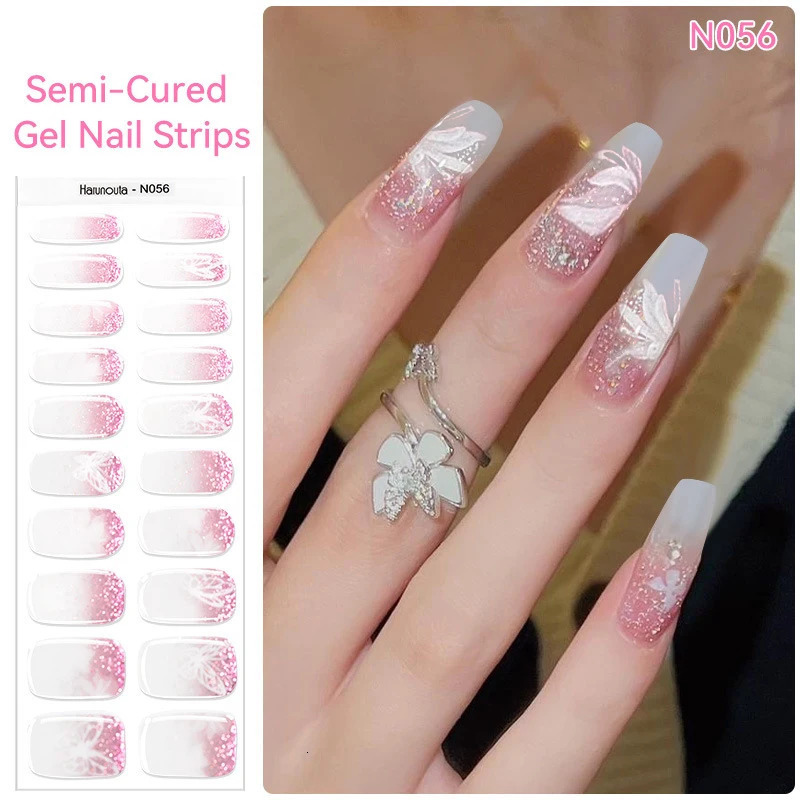4pcs/set Gradient Jelly Semi Cured Gel Nail Strips Nude Pink Waterproof Nail Stickers Long Lasting Wrap Need Harden In UV Lamp 241225