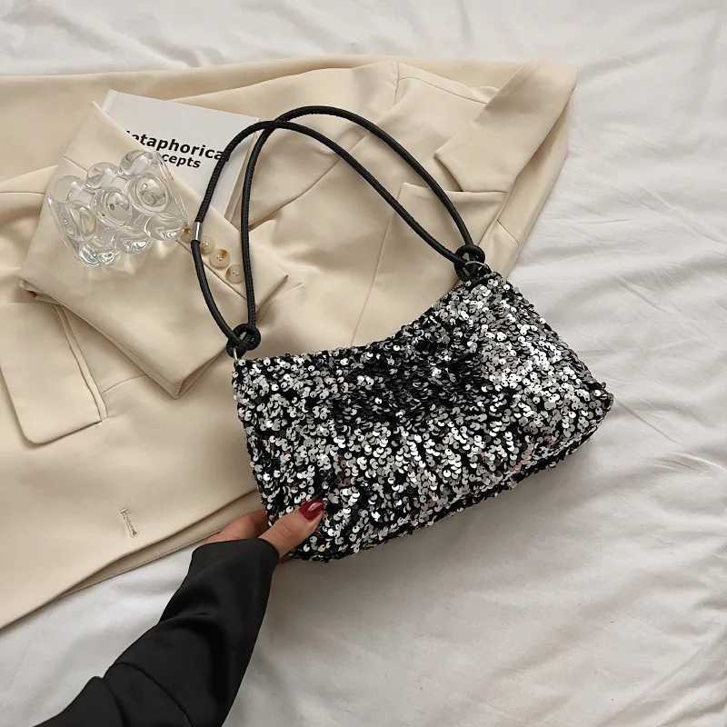 New Arrival Spring New Womens Handbag Fashion Casual Shoulder Bag Shining Glitter Silver Black Handbag Simple Fashion Shopping Bag T250227