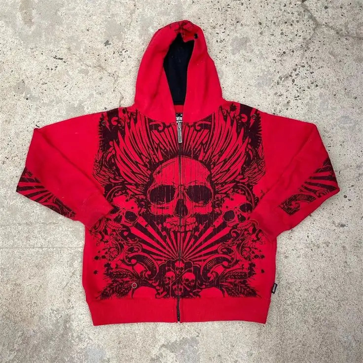 Leisure Sports Hoodie Y2K Fashion Gothic Printed Zipper Hoodie Coat Loose Version Sweatshirt Hoodie for Men and Women 241224