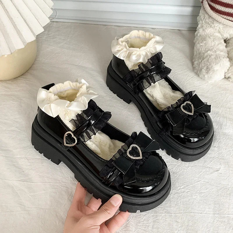 Spring and Autumn High Quality Womens Shoes Fashion Round Toe Medium Heel Bow Knot One-Word Buckle Ladies Mary Jane 241225