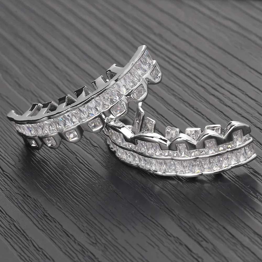 New Baguette Set Teeth Grillz Top Bottom Silver Color Grills Dental Mouth Hip Hop Fashion Jewelry Rper Jewelry GiftXJ241225
