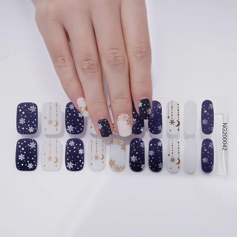 1sheet Purple Semi Cured Gel Nail Stickers Manicure Patch UV LED Lamp Semi Cured Full Cover Nail Gel Strips Fashion Nail Wraps 241225