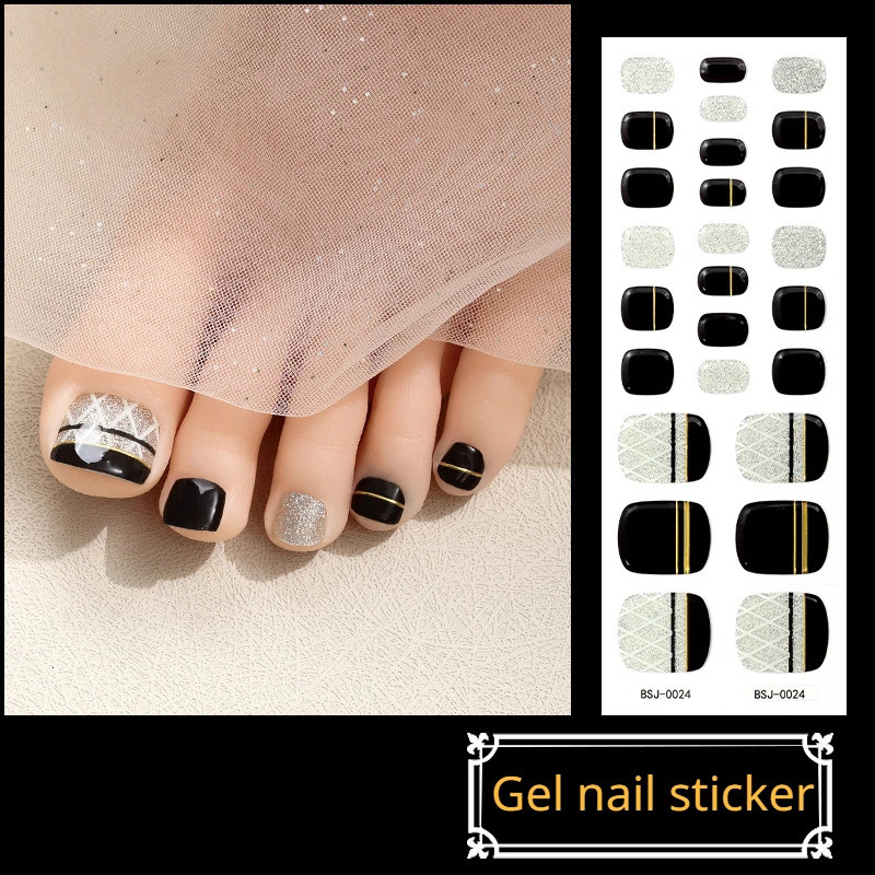 26 Strips Toe Gel Nail Sticker Hardens with UV Lamp Curing Gel Stickers Waterproof Korean Semi Cured Foot Gel Nail Art Wraps 241225