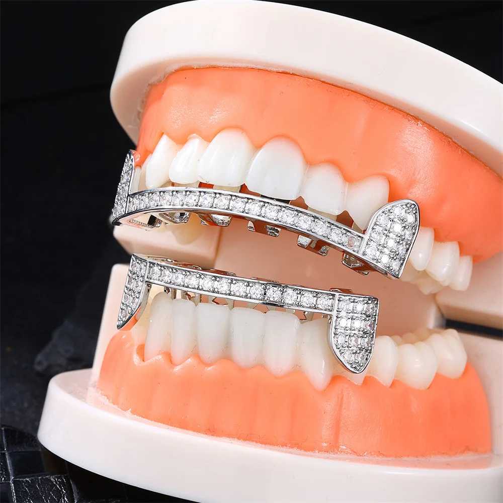 D Z Teeth Grillz Micro Pave Cubic Zircon Top Bottom Vampire Fangs Teeth Grills Set Holleween Gift Hip Hop Jewelry For Men WomenXJ241225