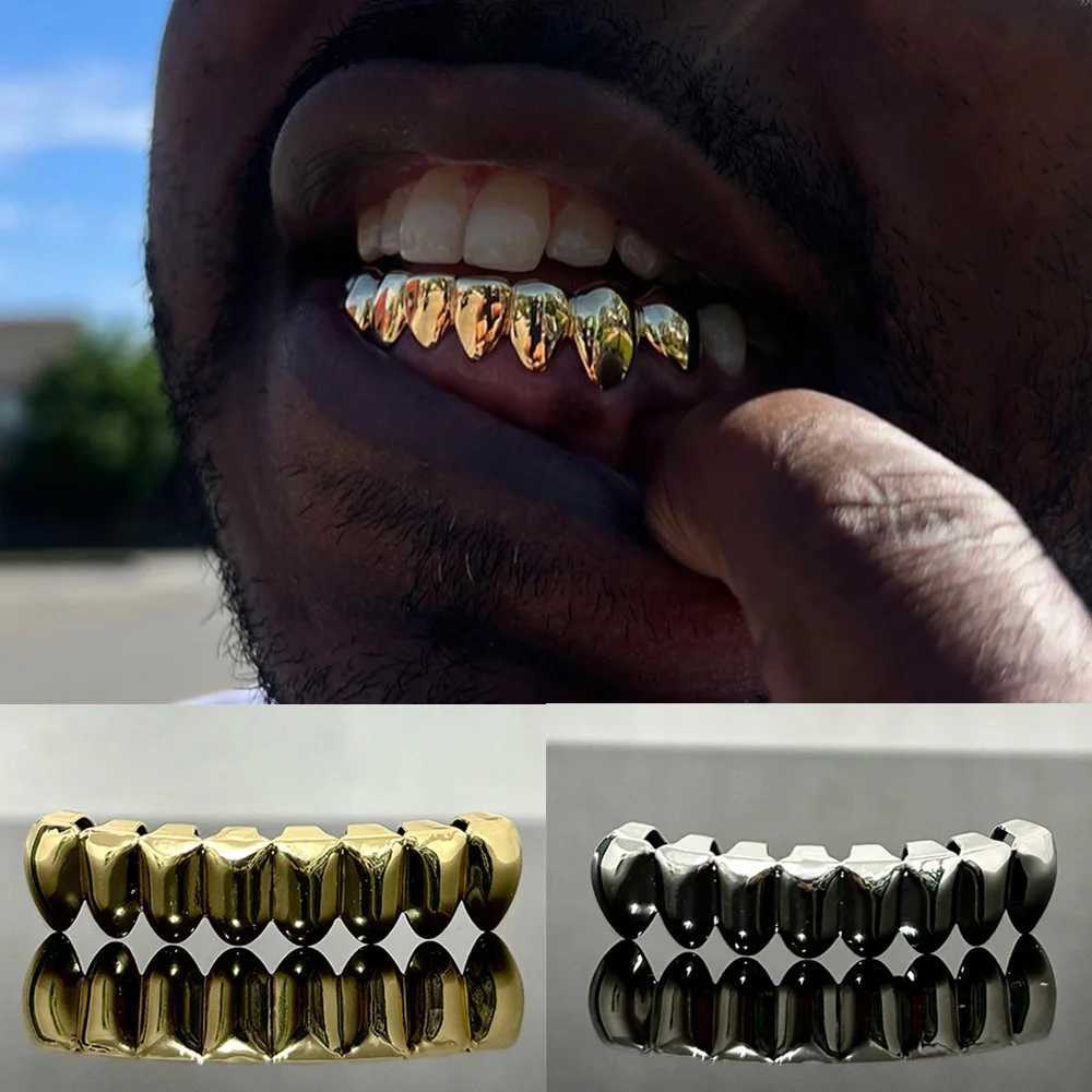 RACHELZ Gold Silver Color Glossy Bottom Teeth Grillz Braces Hip Hop 8 Tooth Cs For Women Men Jewelry Cosplay Dental GrillsXJ241225