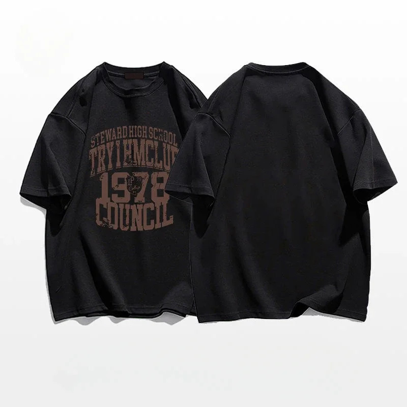 Heavy cotton trendy distressed washed T-shirt short-sleeved mens summer American street loose retro half-sleeved ins tops 241224