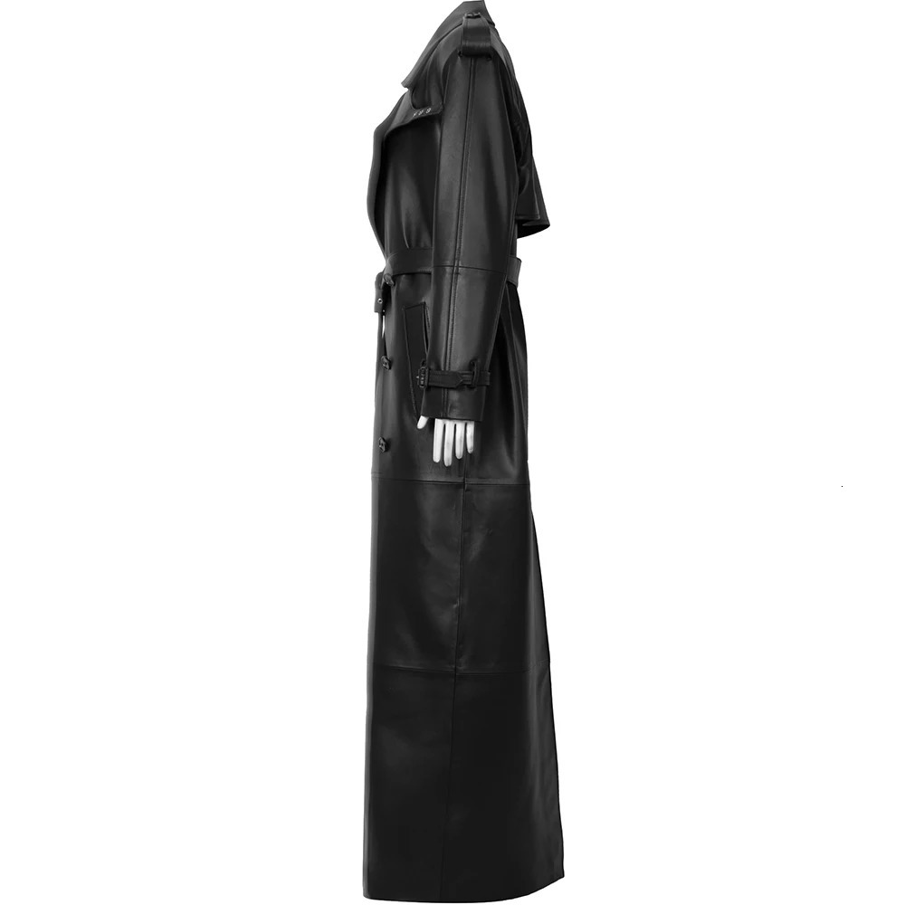 YOLOAgain 2024 Autumn 150cm Length Long Real Leather Trench Coat Women High Quality Genuine Jacket Female Streetwear 241225