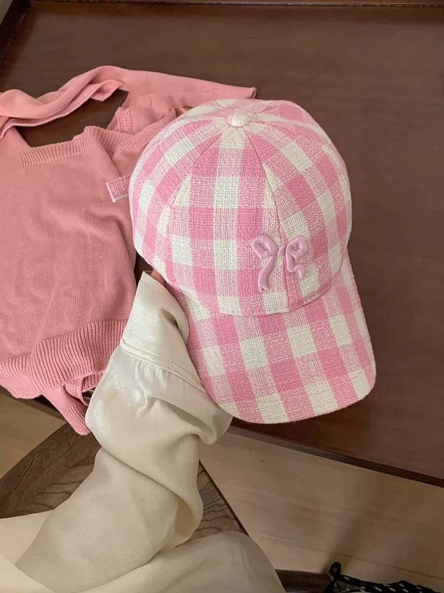 Korean bow flower embroidered baseball cap womens cute plum outdoor sun hat adjustable sports leather hat W241225