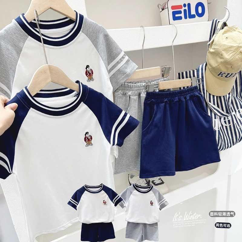 Clothing Sets Summer Children Boy Clothes Set Teenage Girls Lapel T-shirts and Shorts Suit Kid Stripe Cartoon Top Bottom Outfits TracksuitsY241225MYCK