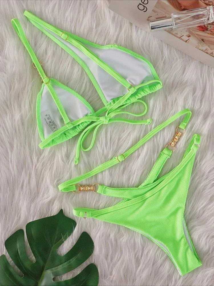 Circyy Pink Sexy Swimsuit Womens One Shoulder Bikini Set Lace Upward Shining Diamond Swimsuit Drawer Divided into Two BiquinisW241225