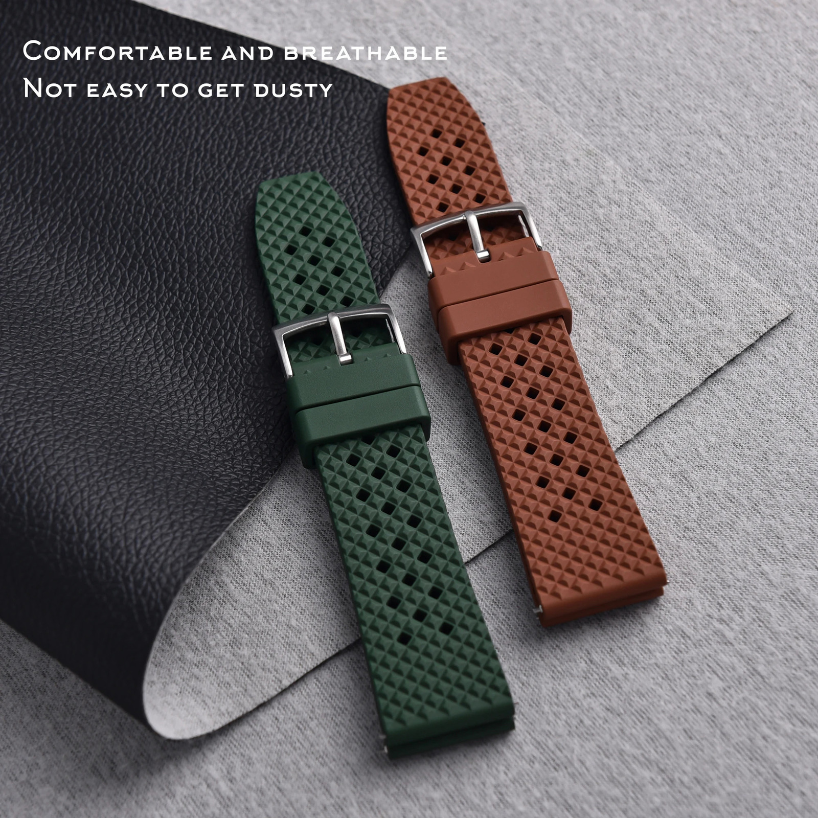 High Quality Honeycomb FKM Rubber Watch Strap 20mm22mm Waterproof Diving Quick Release Fluororubber Breathable Rubber WatchBands 241225