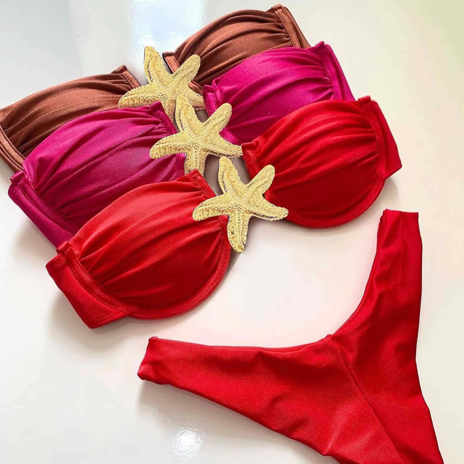 Push on bikini star button swimsuit sexy storage cabinet swimsuit womens swimsuit Bandeau Biquini womens swimsuitW241225
