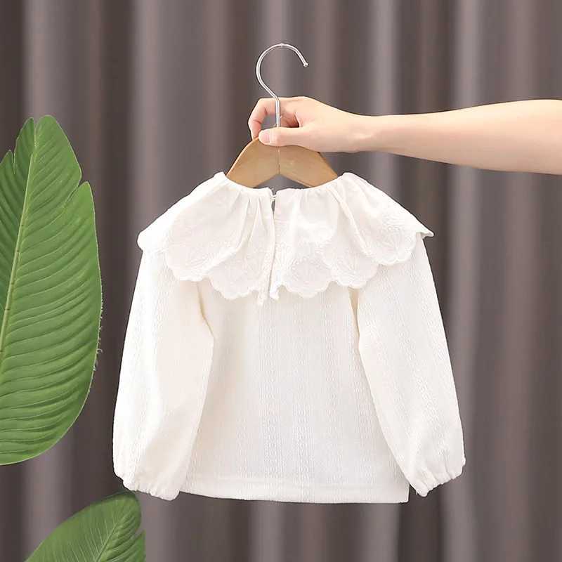 Children Girls Spring Autumn Shirts Lace Collar Embroidery Bubble Sleeves Kid Girls Pullover Soft Cotton Toddler Girls Base TopsXJ241225