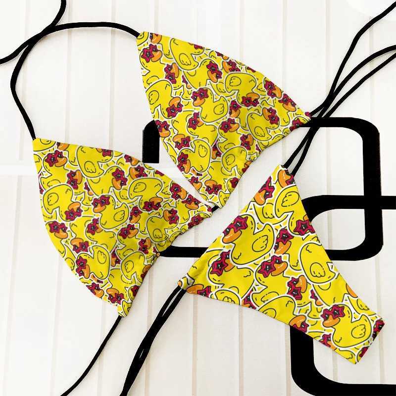 Interesting Little Yellow Duck Printed Bikini Set Womens Swimsuit New Sexy Swimsuit Lace Bikini Underwear Backless Swimsuit BiquiniW241225