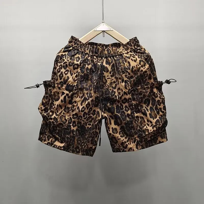 Mens Leopard Print Shorts Sports Short Pants Summer Patchwork Sweatpants High Street Shorts High Quality Quick Drying Shorts 241224