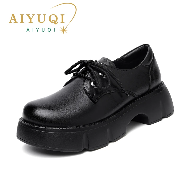 AIYUQI Women Loafers Shoes Autumn Genuine Leather Women Shoes Casual Large Size Lace-up Platform Ladies Shoes