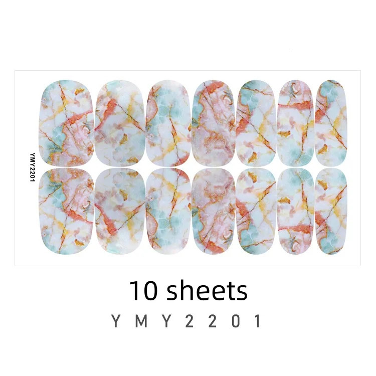 10sheets/pack Marble Pattern Nail Stickers Perfect n Peelable Lasting High Quality Polychromatic Manicure Easy To Use Nail 241225
