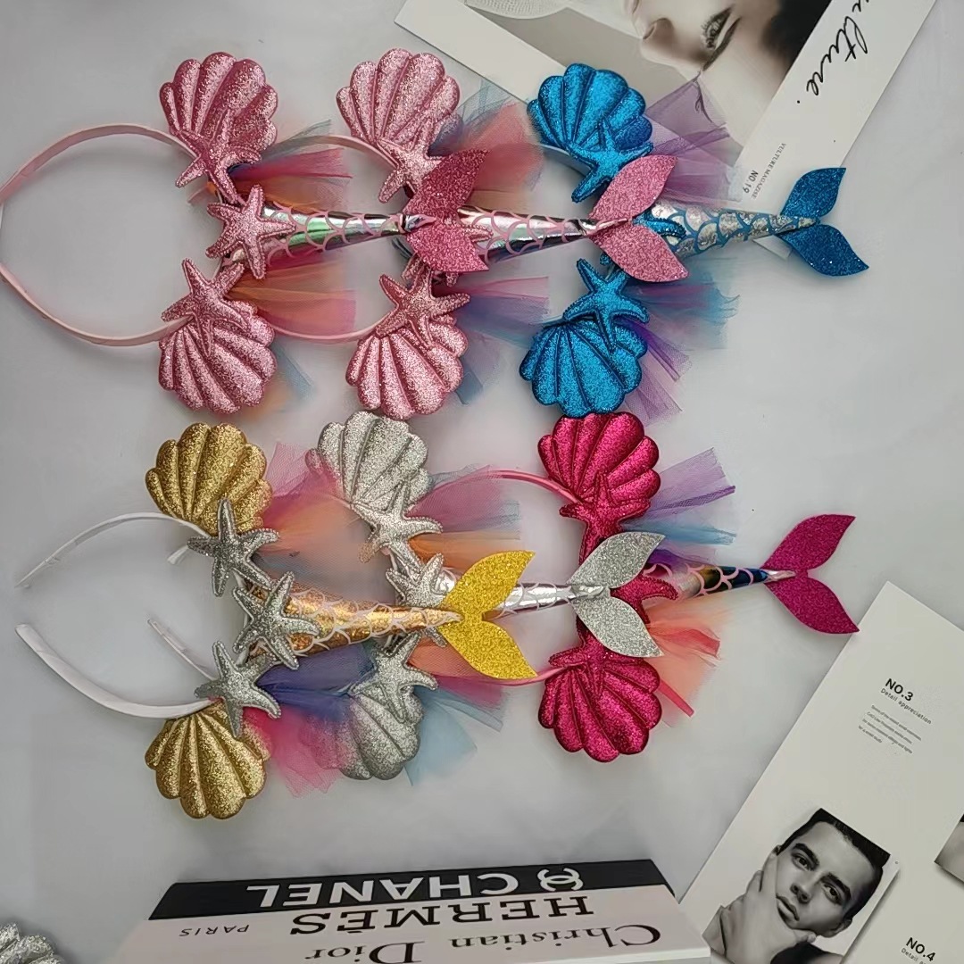 Dreamy Ocean Wind Beach Theme Party Mermaid Headband Hair Accessories Gold Pink Sea Star Shell Hair Hoop
