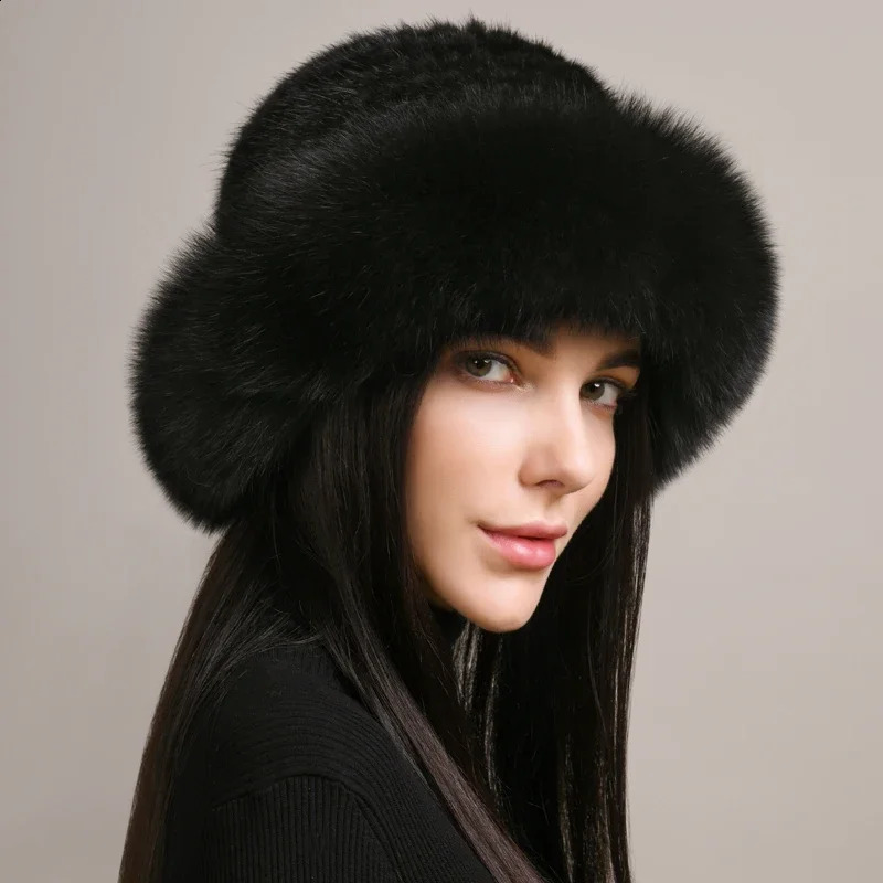 Genuine Real Natural Knitted Mink Fur Hat Cap Women Handmade Knit Fashion Winter Headwear Warm Real Fox Fur Beanies241224