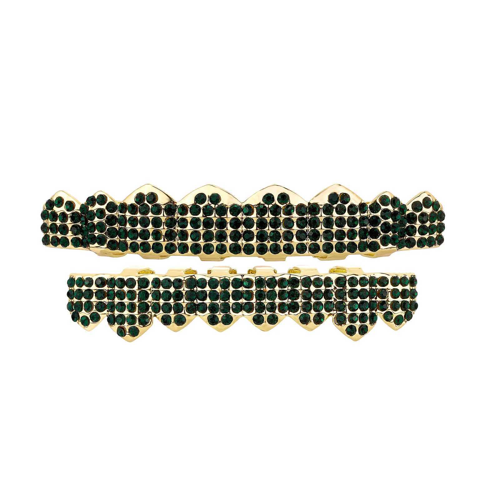 Hip Hop Teeth Grillz d Out Micro Pave Cubic Green Red Zircon Top Bottom Charm Grills Set For Men Women JewelryXJ241225