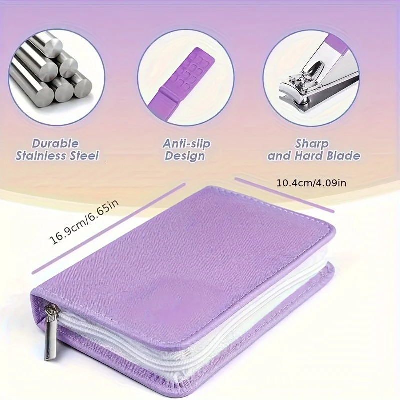30Pcs Nail Clipper Set Purple Set Manicure Set Anti Splash Fingernail Cutter Stainless Steel Nail Scissor Cuticle Tools 241225