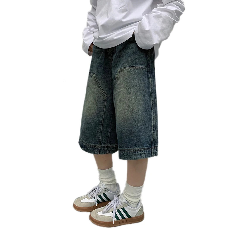 Y2K Vintage Baggy Jean Shorts Washed Wide Leg Pants Casual Barrel Jeans Denim Mens Oversized Jorts 241225
