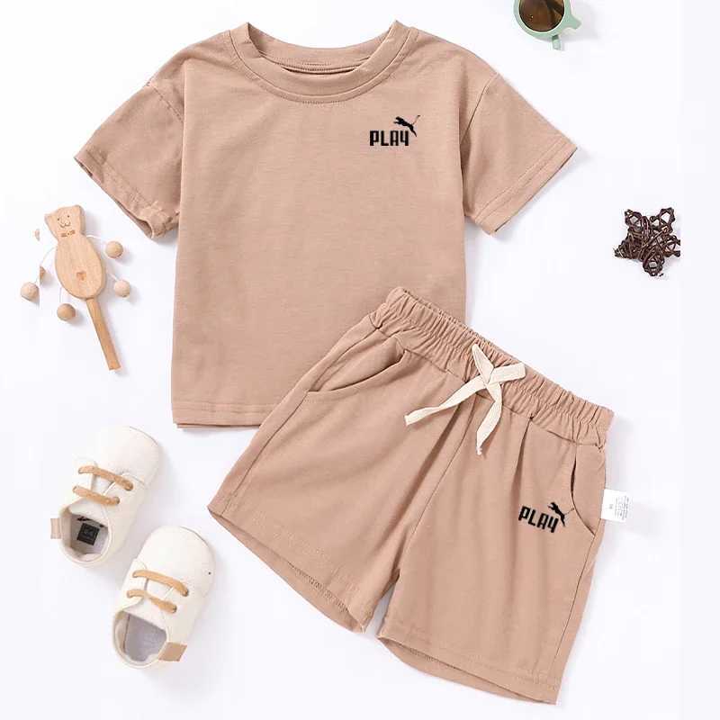 Clothing Sets 2024 New Boys and Girls Fashion Printed Set Kids Short Cotton Shorts Two Piece Casual Soft Clothing 0-6YY241225IE37