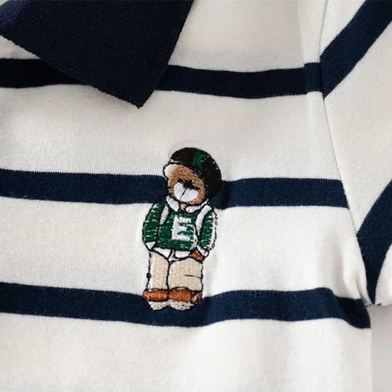 Kids Embroidered Short Sleeve T-shirt 2024 Summer Boys Loose Striped Polo Shirt Breathable Cotton for Ages 3-8XJ241225
