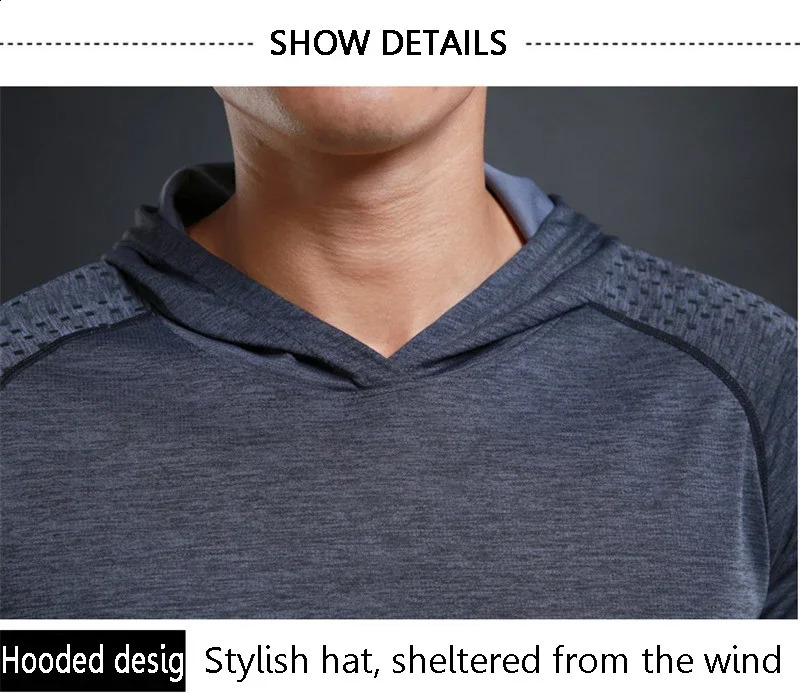 Men Elastic Running Tops Breathable Long Sleeve Gym t Shirt Male Casual Hooded tShirts Quick Dry Fitness Shirts Man Clothing 241223