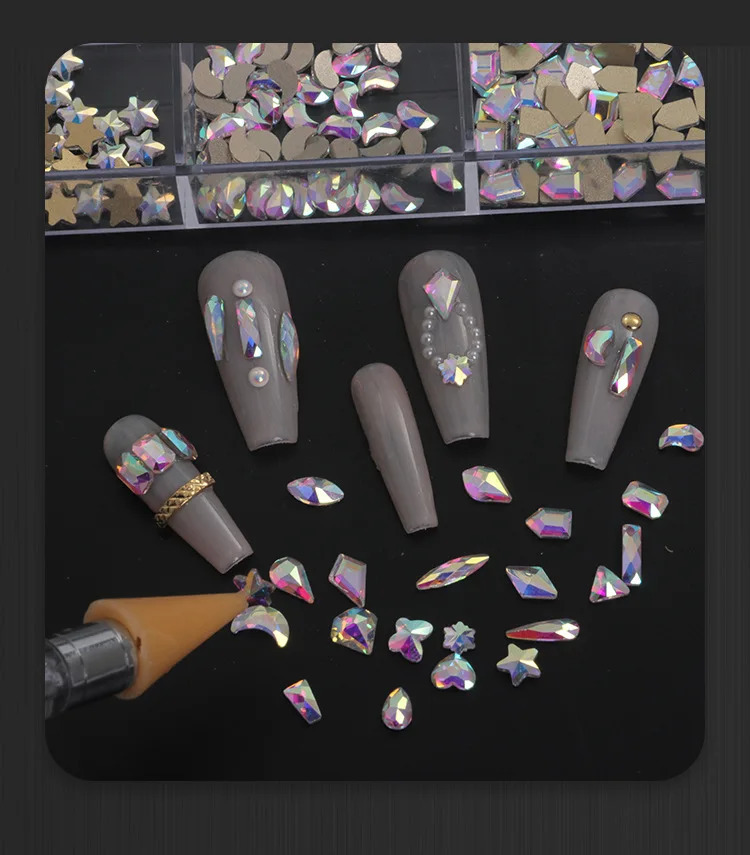 Nail Rhinestone Set 480pcs/Box With One PC Dot Pen Crystals AB DIY Rhinestones Gold Bottom Glass Stones For Nail Art Accessories 241225