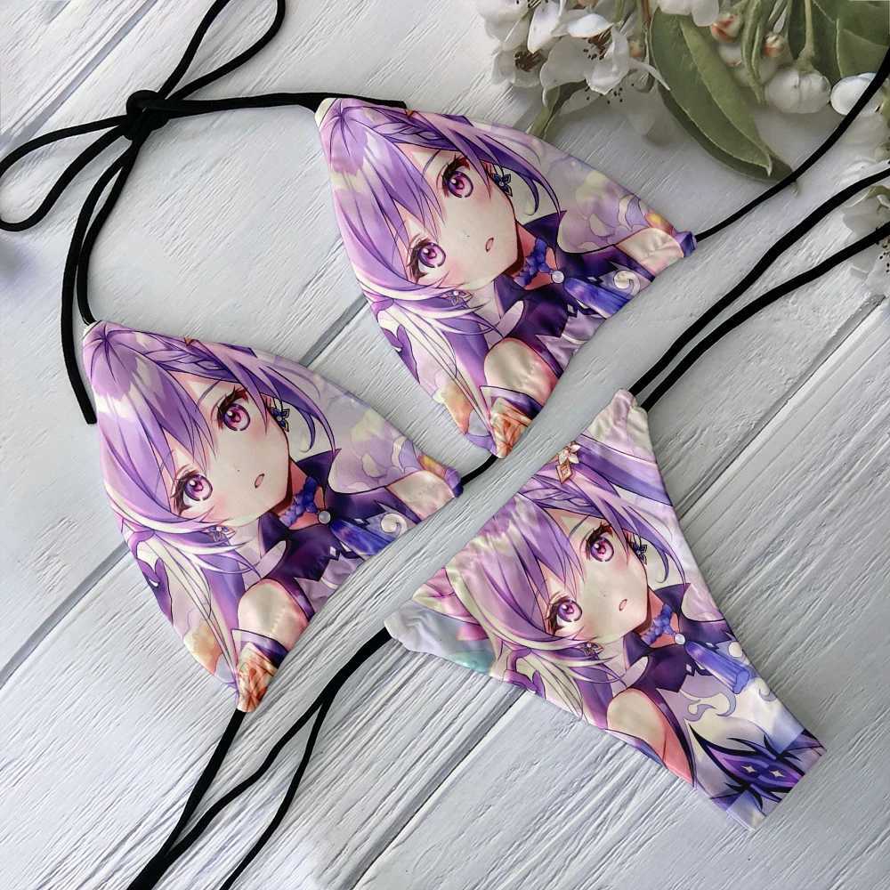 New Fashion Anime Style Womens Bikini Set Cartoon Anime Girl Pattern Kawaii Swimsuit Two Piece Novel Trend Holiday GiftW241225