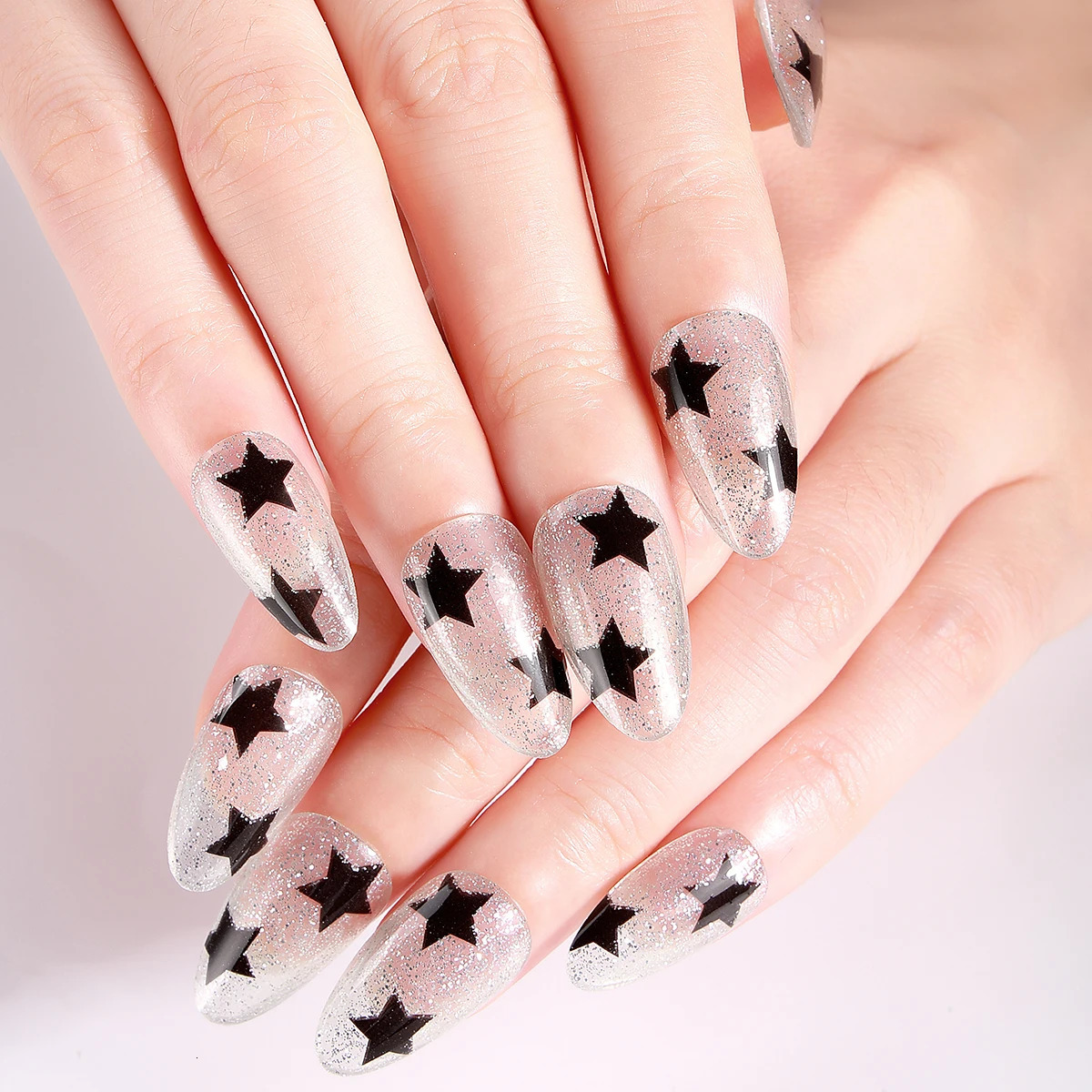 2pcs Sliver Pink Semi Cured Nail Gel Strips Y2K Star ns Adhesive Nail Stickers Press on Nails for Women Girls Decorations 241225