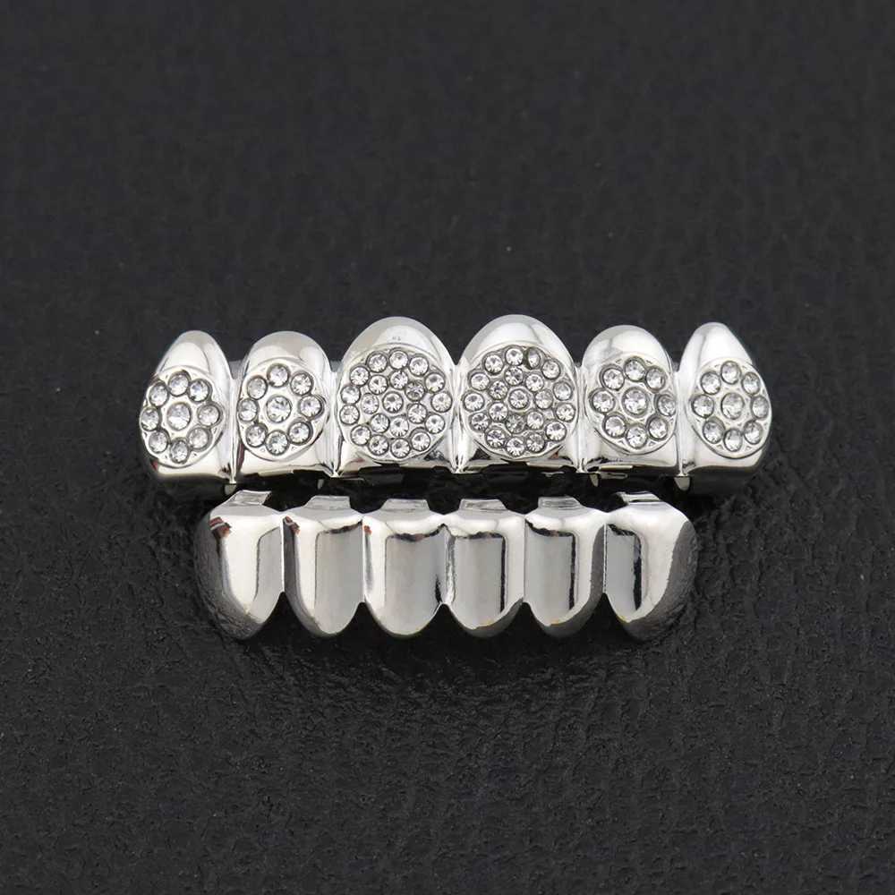 1set Hip Hop Teeth Grillz Gold Plated Dental Grills Rock Tooth Grillz Cs Crystal Teeth Cs Halloween Vampire Tooth GiftXJ241225