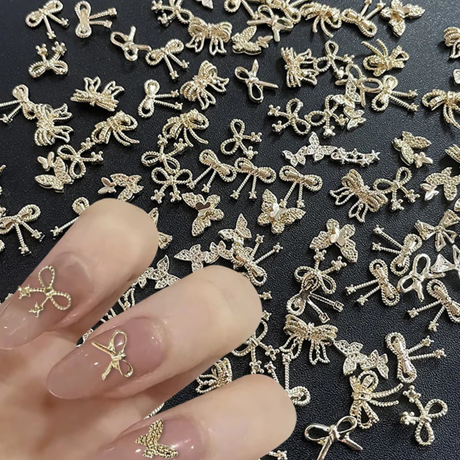 100Pcs/Pack 3D Alloy Bow Nail Charms Butterfly Nail Art Charms Cute Bow Charms For Nails Nail Bowknot Butterfly 241225