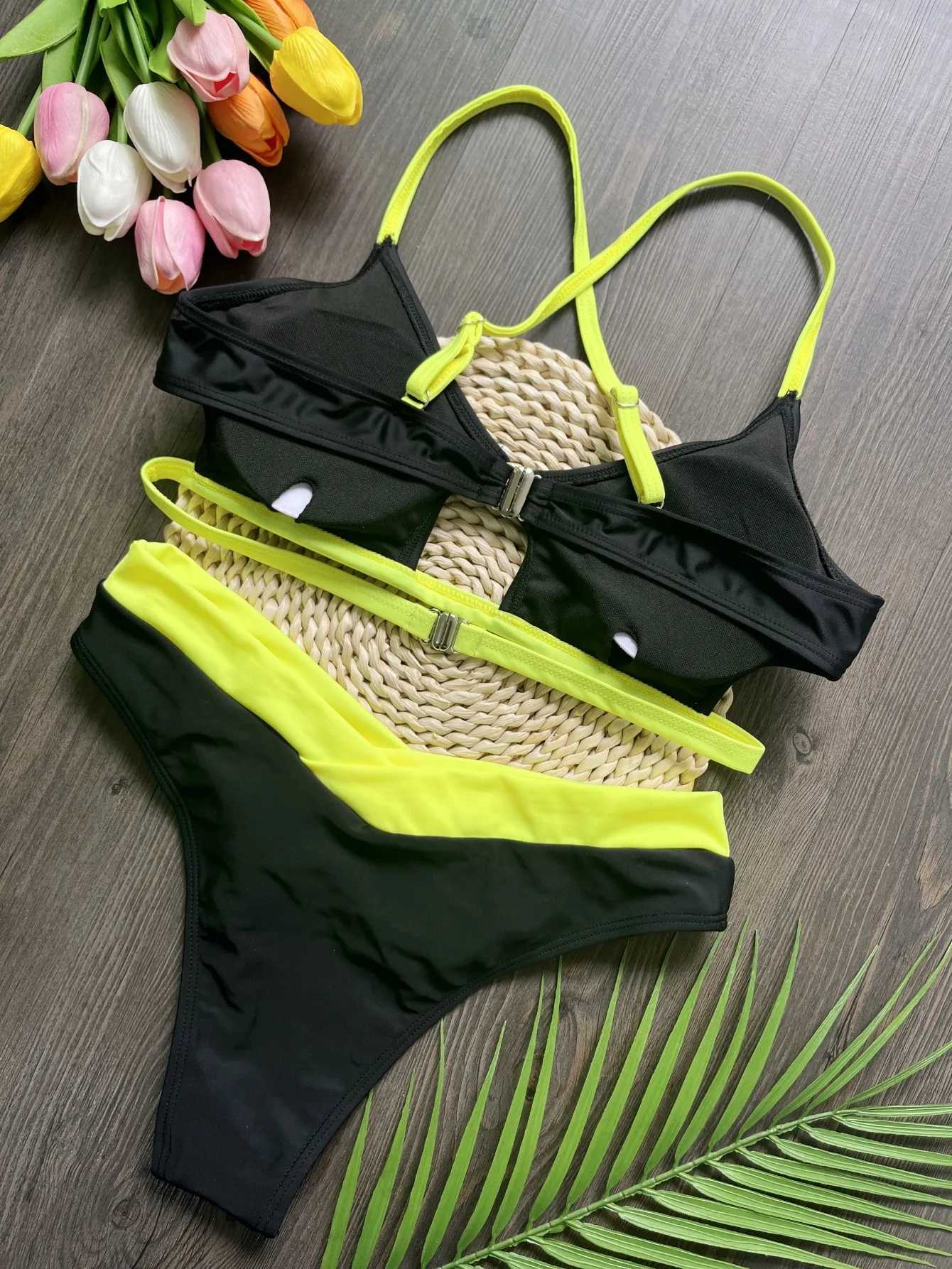 RUOTONSEPT sexy solid splicing bikini set womens swimsuit two-piece triangular thong swimsuit Brazilian Biquinis swimsuitW241225
