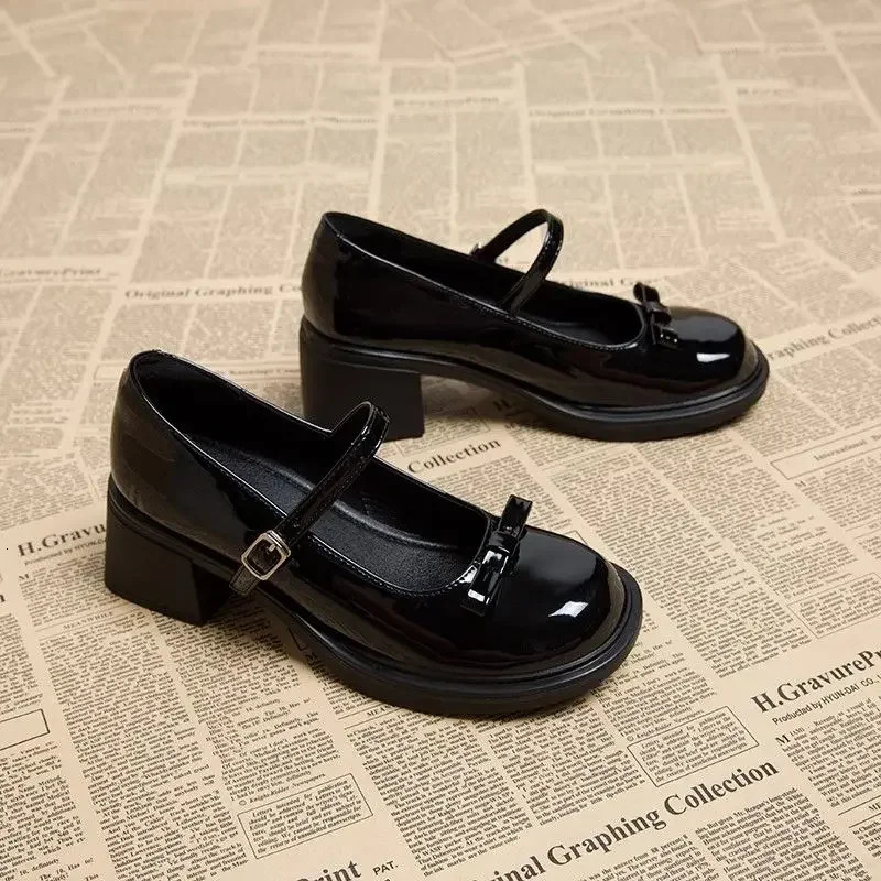 Selling Versatile Square Toe Solid Color Shoes Bow Decoration Bag Heel Straight Buckle Ladies Shoes Zapatos Mujer 241225