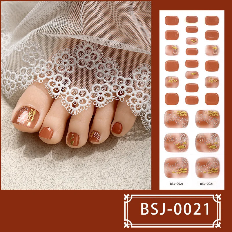 26 Strips Toe Gel Nail Sticker Hardens with UV Lamp Curing Gel Stickers Waterproof Korean Semi Cured Foot Gel Nail Art Wraps 241225